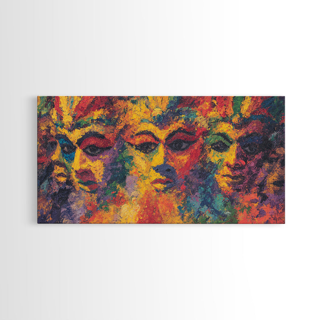 Vibrant Abstract African Masks Wall Art, Modern African Art Print, Colorful Afrocentric Decor, Tribal Face Canvas Print Gift