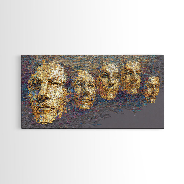Golden Abstract African Faces Wall Art, Modern Tribal Portrait Canvas Decor, Textured Black And Gold Art, Gallery Home Decor