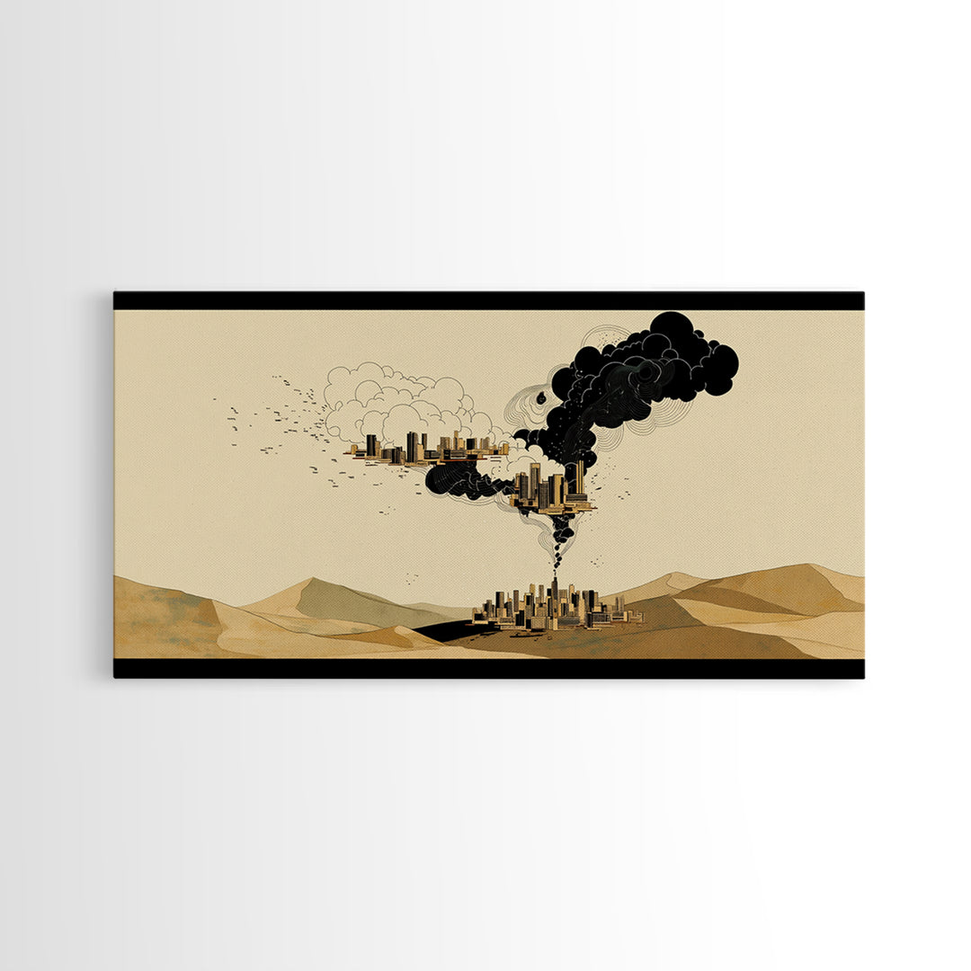 Desert Smoke Cityscape Wall Art, Afrofuturism Decor, Industrial Skyline, Dystopian Landscape, Modern Canvas Art Print Decor