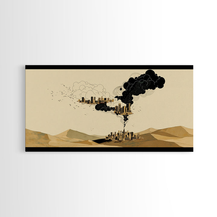 Desert Smoke Cityscape Wall Art, Afrofuturism Decor, Industrial Skyline, Dystopian Landscape, Modern Canvas Art Print Decor
