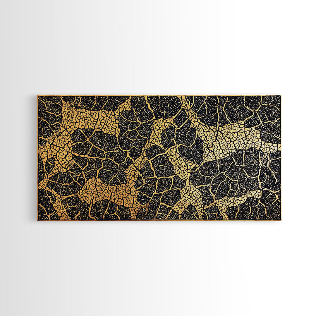 Gold And Black Giraffe Mosaic Canvas Print, African Safari Animal Pattern Wall Art, Luxury Tribal Decor, Earth Tone Artwork