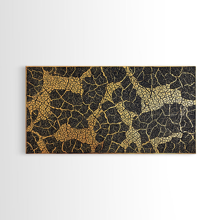 Gold And Black Giraffe Mosaic Canvas Print, African Safari Animal Pattern Wall Art, Luxury Tribal Decor, Earth Tone Artwork