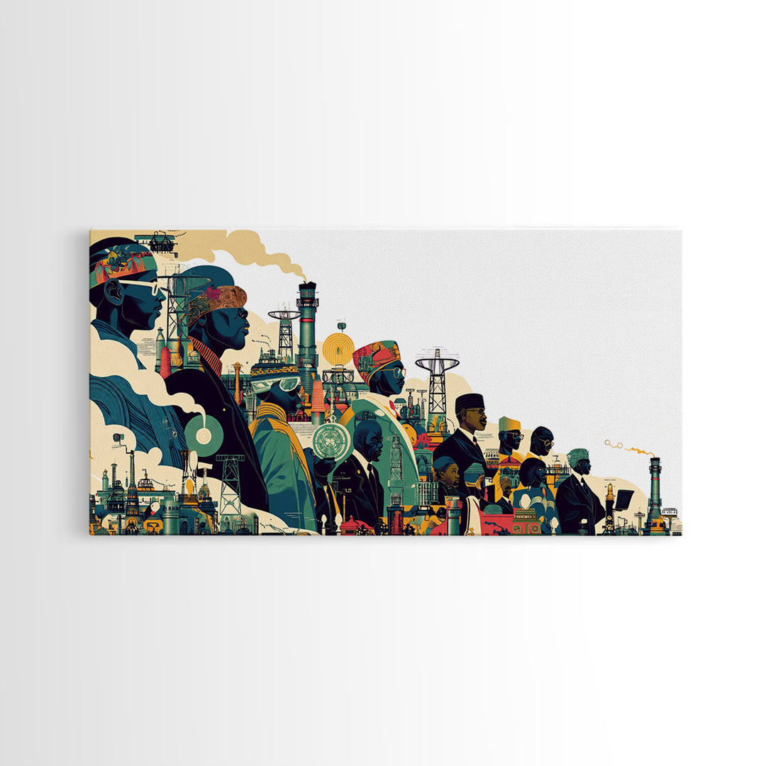 Afrofuturist African City Procession Wall Art, Black Culture Art, Modern African Art, Afrocentric Decor, Statement Canvas