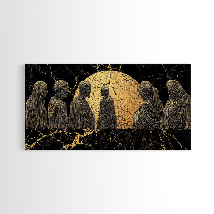 Golden Moon African Ancestor Figures Wall Art, Tribal Art Decor, Black And Gold Art, Spiritual Cultural Home Decor Statement Gift