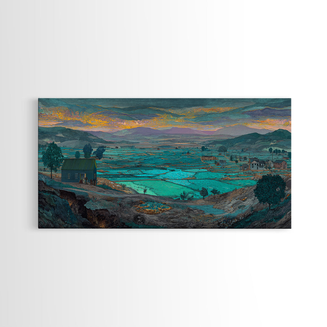 Turquoise African Valley Landscape Canvas Print, Serene Nature Scene Art, Africa Wall Decor, Large Living Room Painting Gift