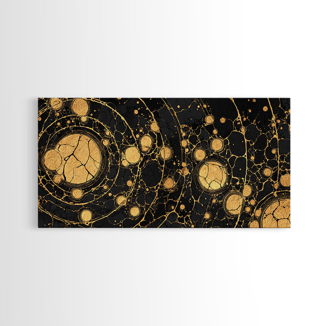Black And Gold Abstract Circles Canvas Print, Luxury Modern African Art Decor, Geometric Wall Art, Statement Home Decor Gift