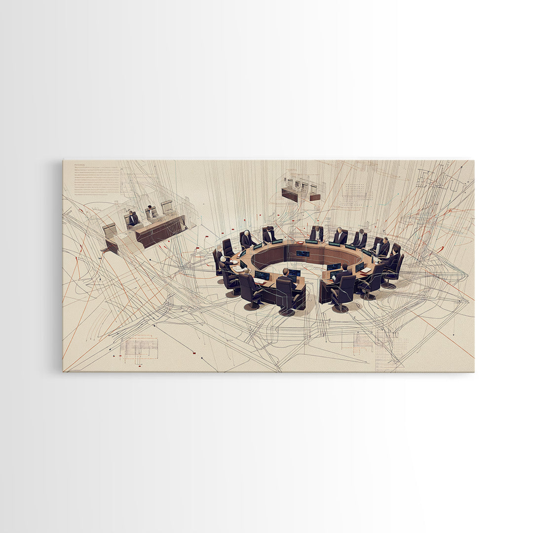 Futuristic Council Chamber Wall Art, Modern Office Canvas Print, Abstract Conference Room Decor For Executive Boardroom Spaces