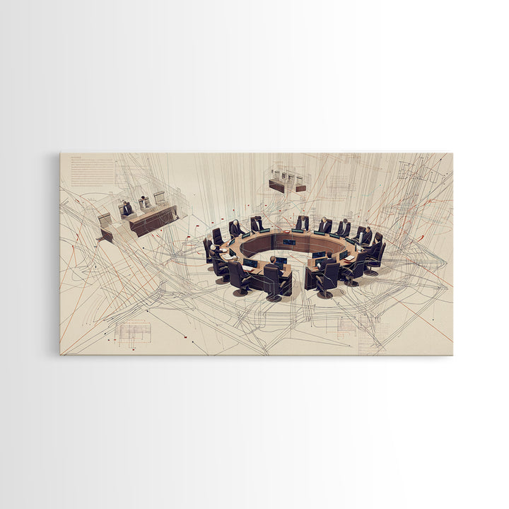 Futuristic Council Chamber Wall Art, Modern Office Canvas Print, Abstract Conference Room Decor For Executive Boardroom Spaces