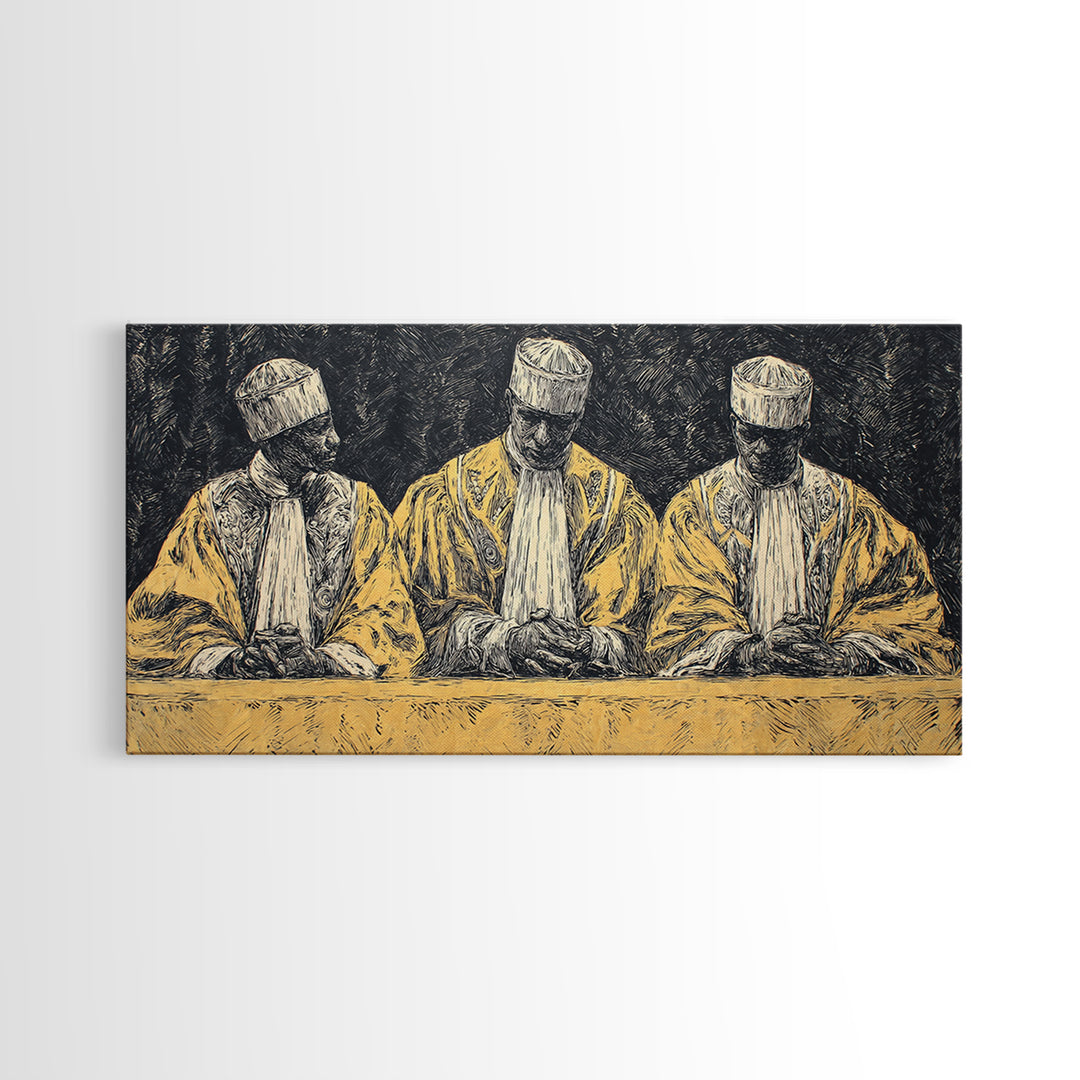 Three Seated African Elders Wall Art, Traditional African Canvas Print, West African Tribal Art Decor For Cultural Home Decor