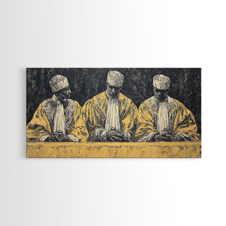 Three Seated African Elders Wall Art, Traditional African Canvas Print, West African Tribal Art Decor For Cultural Home Decor