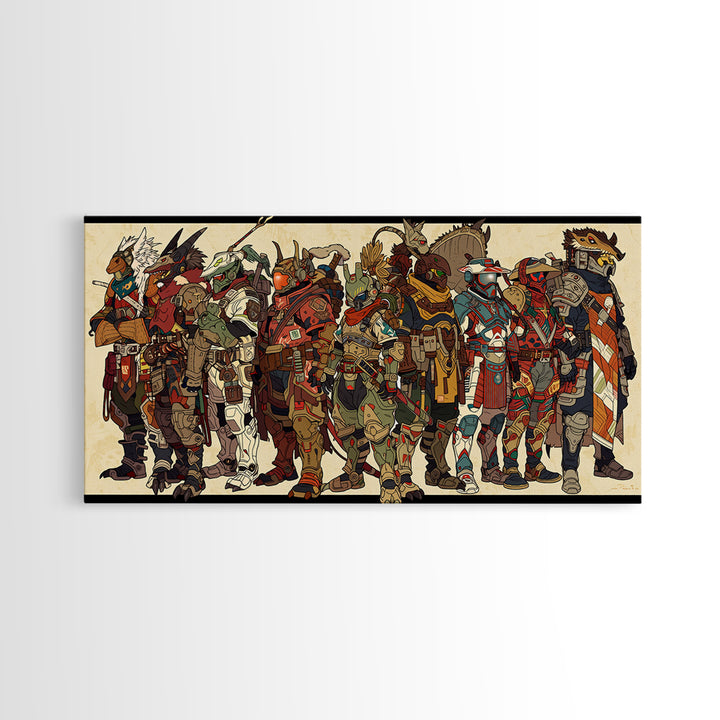 Masked Animal Tribe Wall Art, African Warrior Art Canvas Print, Tribal Fantasy Illustration Decor For Bold Home Gallery Room