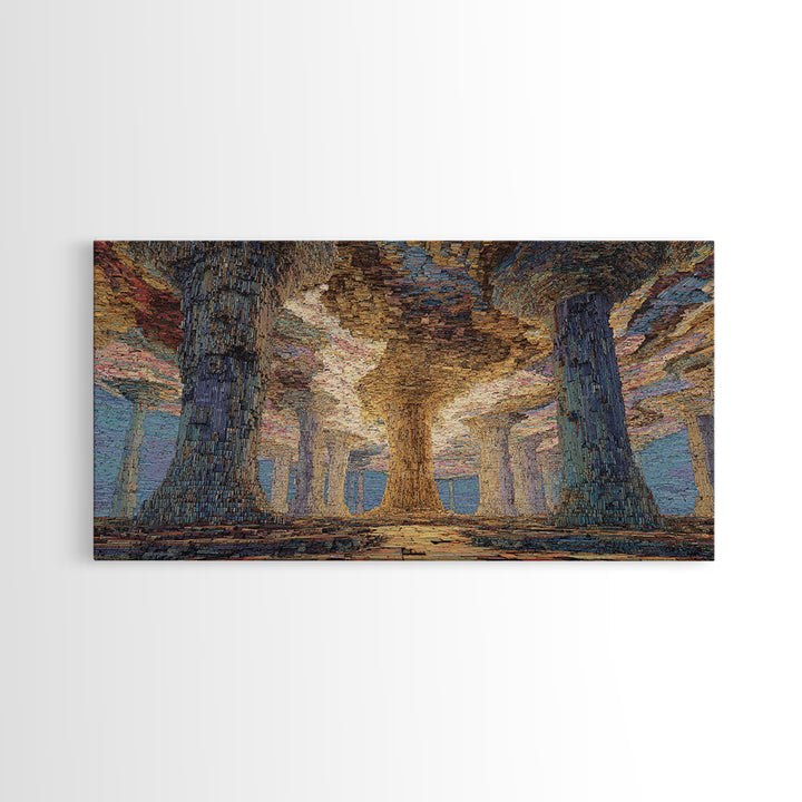 Mystic Giant Tree Forest With Textured Canopy Framed Canvas Print, Jungle African, Dreamy Wall Art, Nature Scene Art, Decor
