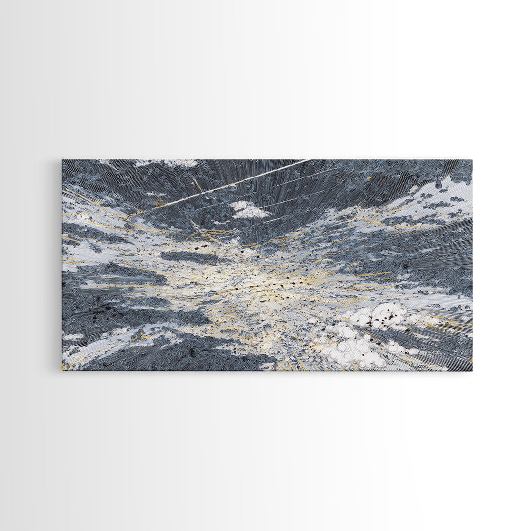 Abstract Ocean Clouds With Gold Network Wall Art, Textured Art Print, Blue Gray Modern Art, Dreamy Wall Art, Office Decor