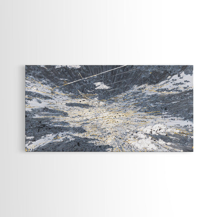 Abstract Ocean Clouds With Gold Network Wall Art, Textured Art Print, Blue Gray Modern Art, Dreamy Wall Art, Office Decor