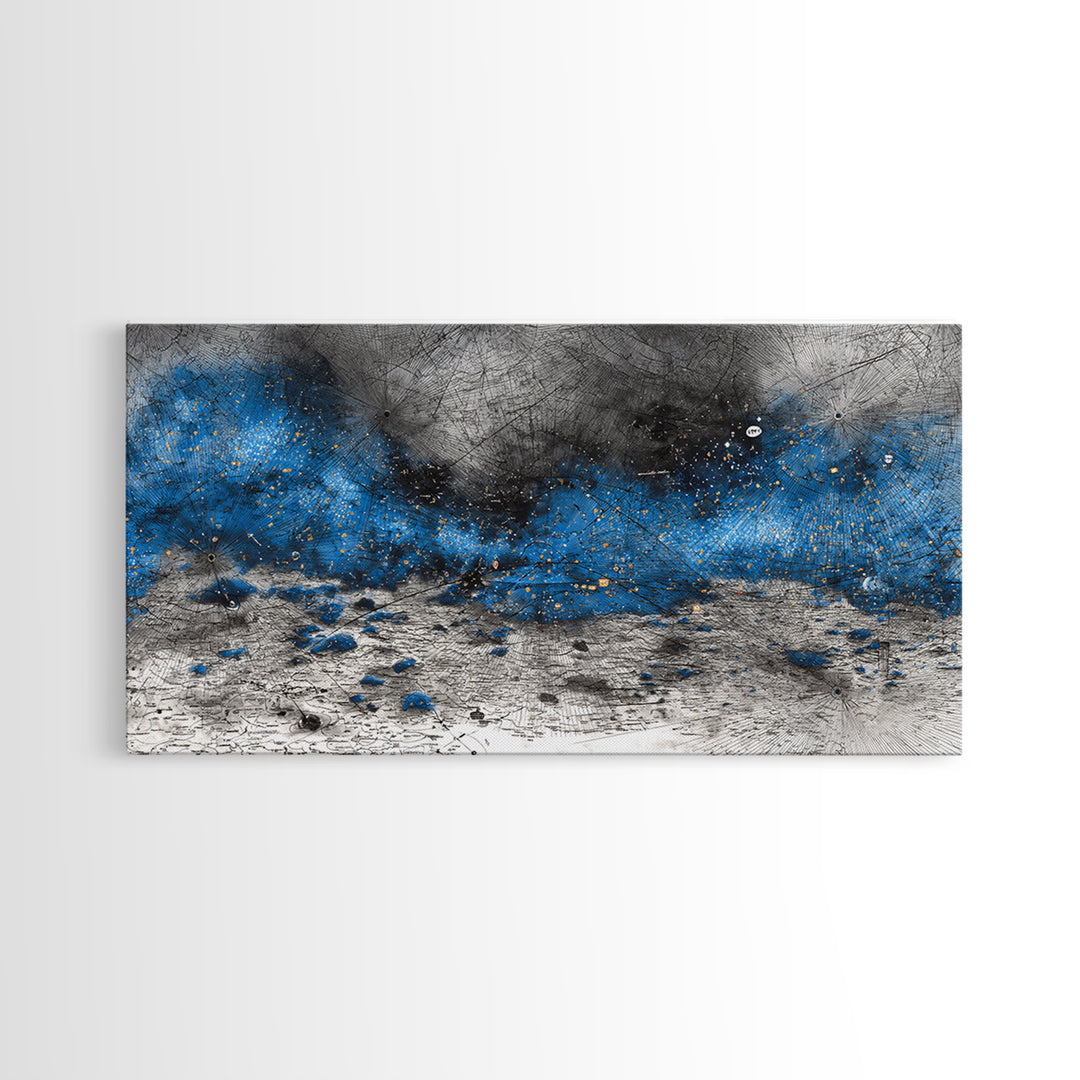 Blue Gray Textured Abstract Wall Art, Modern Landscape Painting, Contemporary Canvas Decor, Large Office Art, Elegant Home Decor