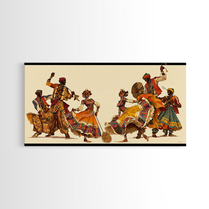 Joyful African Celebration Dancers Wall Art, Colorful Tribal Culture Print, Ankara Fabric Music Decor, Afrocentric Art Gift
