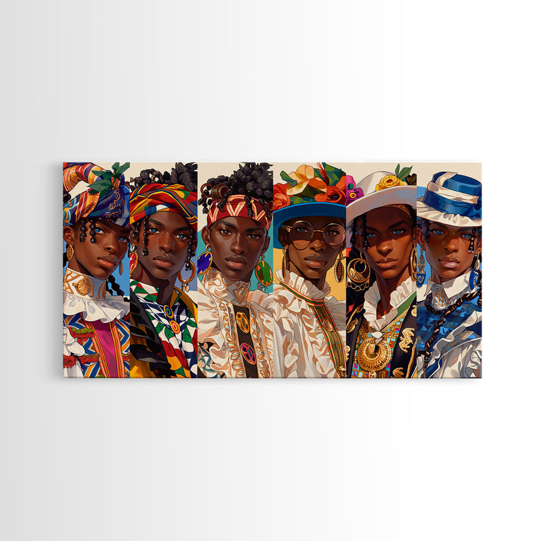 Elegant African Women In Hats And Headwraps Framed Canvas Print, Modern Fashion Portrait Wall Decor, Black Beauty Art Gift