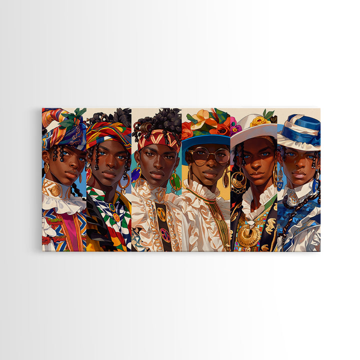 Elegant African Women In Hats And Headwraps Framed Canvas Print, Modern Fashion Portrait Wall Decor, Black Beauty Art Gift