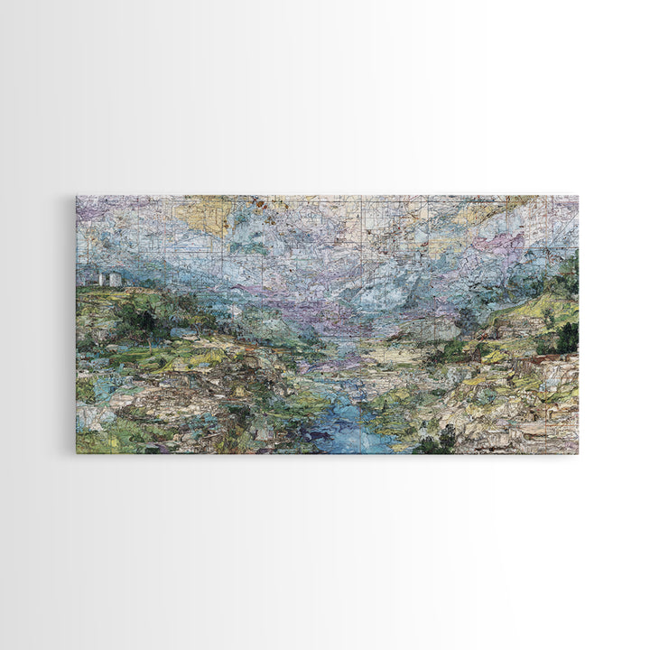 Large Abstract African Valley River Map Canvas Print, Earth Tone Landscape Wall Decor, Modern Textured Art For Living Room