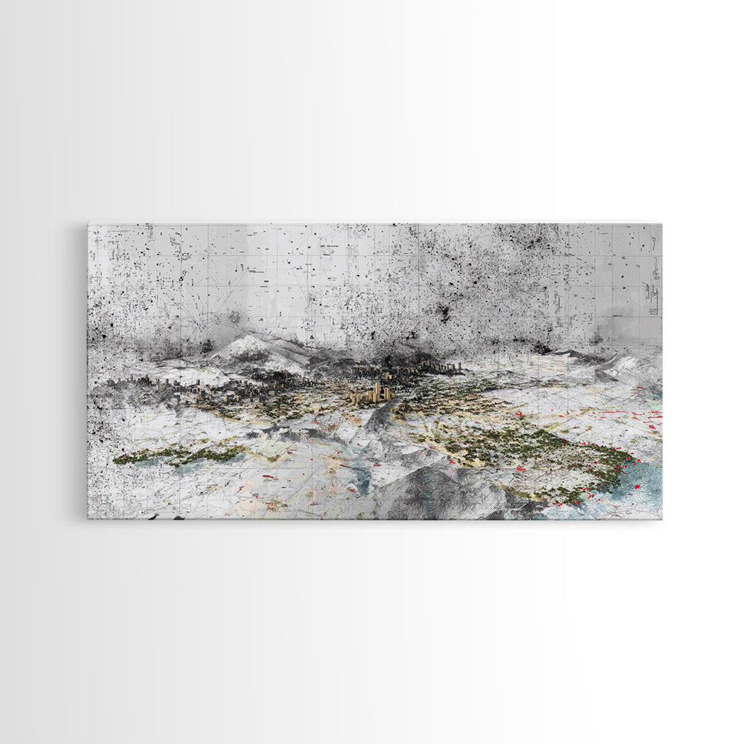 Monochrome Abstract Future City Wall Art, African Inspired Urban Landscape Print, Modern Office Decor, Large Canvas Decor