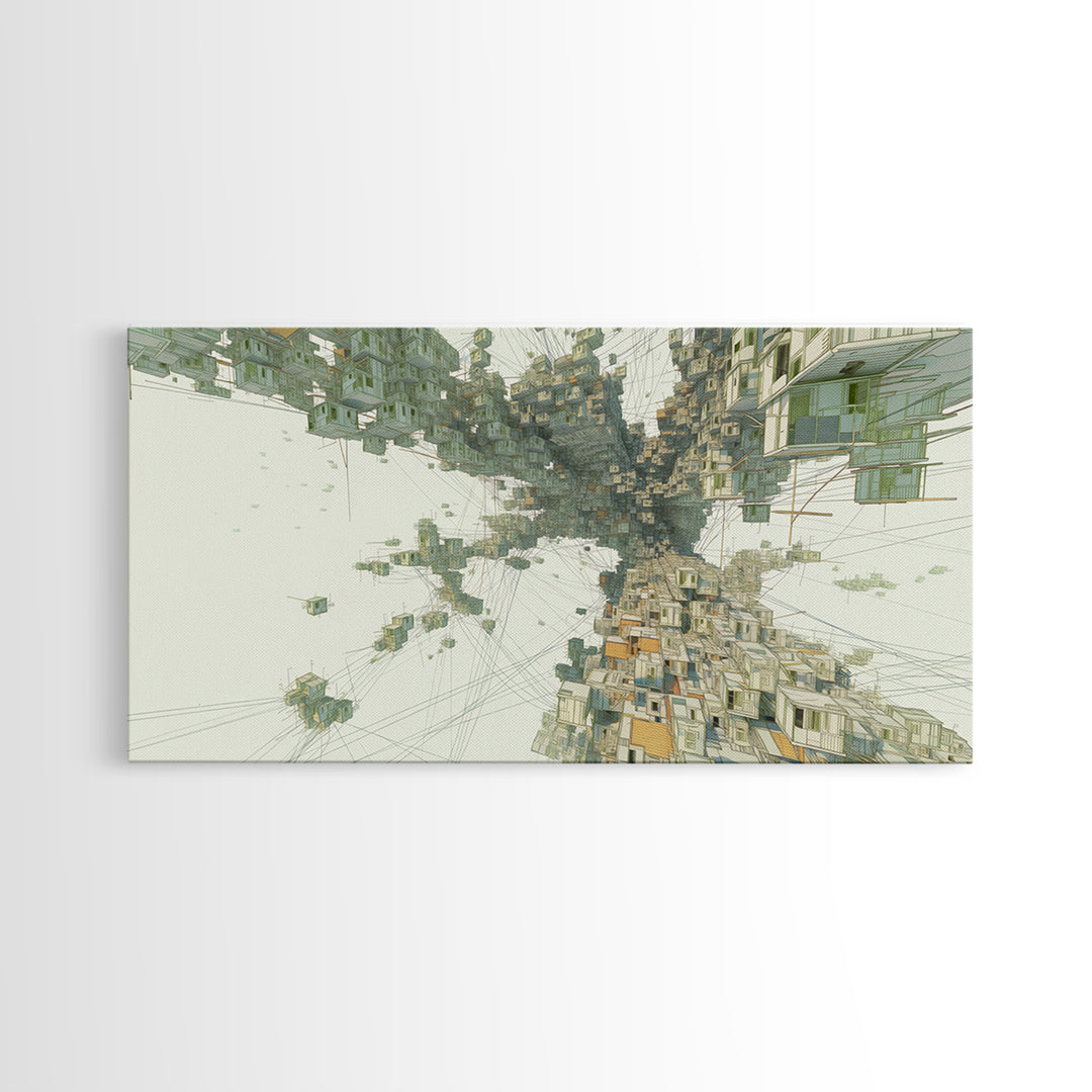 Upside Down Futuristic City Canvas Print, African Inspired Surreal Architecture, Modern Abstract Wall Decor, Office Art Gift