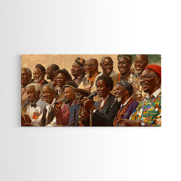 Joyful African Musicians And Elders Wall Art, Cultural Celebration Portrait, Afrocentric Canvas Decor, Black History Gift