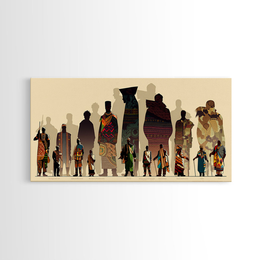 Tall African Fashion Silhouettes Wall Art, Ankara Textile Patterns, Cultural Portrait Canvas Decor, Afrocentric Home Decor