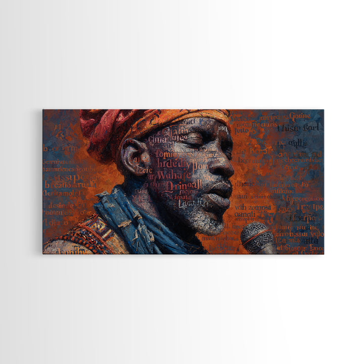 African Man Profile With Microphone Canvas Print, Typography Portrait In Red And Blue, Black Culture Wall Decor Gift For Him