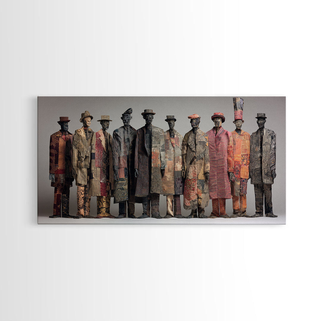 Abstract African Tribal Figures Framed Canvas Print, Textured Ethnic Wall Decor, Modern African Art, Cultural Home Decor