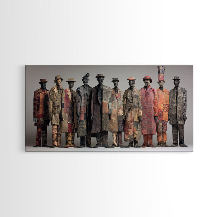 Abstract African Tribal Figures Framed Canvas Print, Textured Ethnic Wall Decor, Modern African Art, Cultural Home Decor