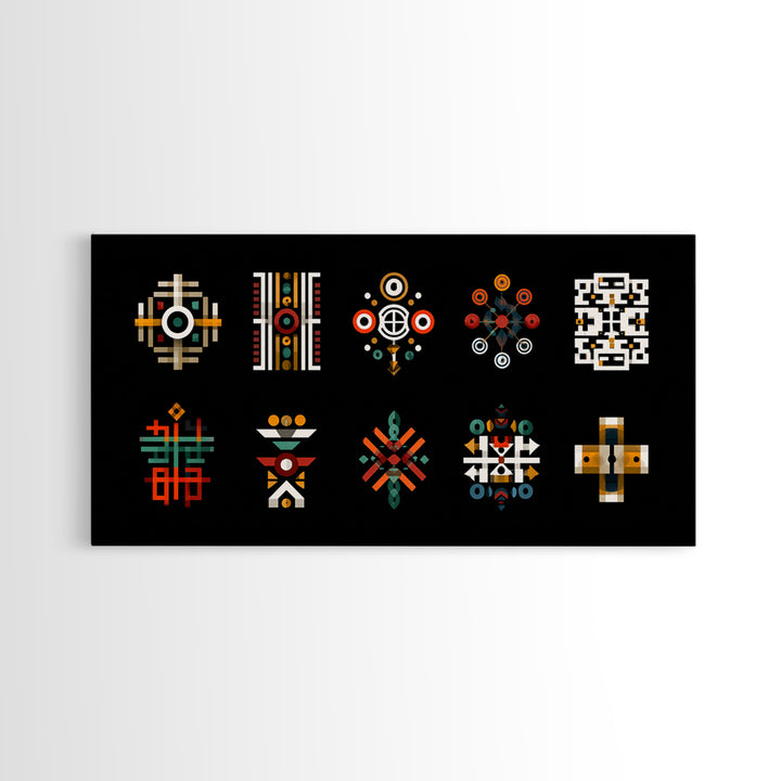 Modern African Geometric Symbols Wall Art, Abstract Tribal Patterns, Afrocentric Decor, Black Culture Art Canvas Print Set