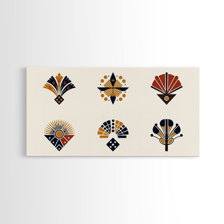 Minimal African Fan Motif Wall Art, Boho Geometric Pattern Decor, Abstract African Art, Earth Tone Canvas Print Set Gift