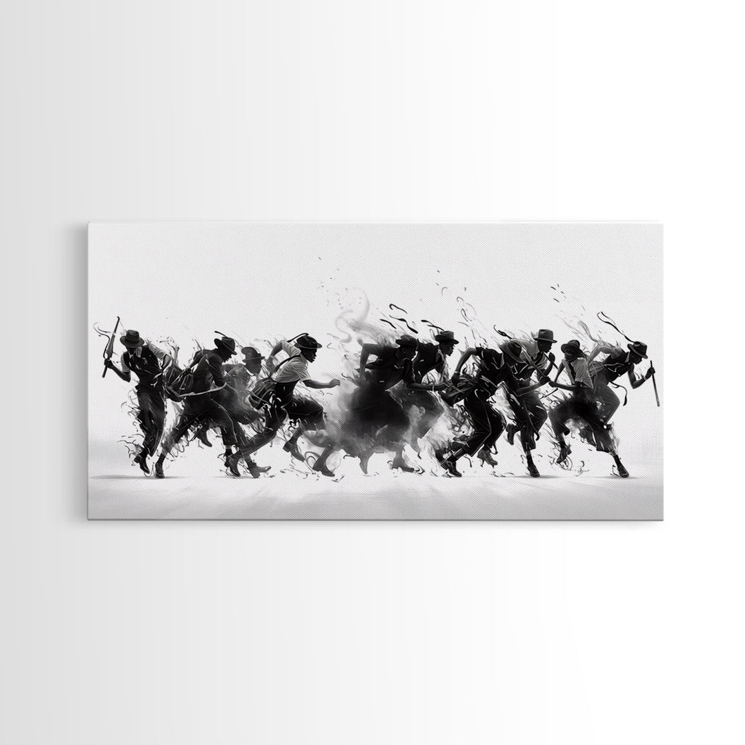 African Warrior Riders In Bold Black Ink Wall Art, Tribal Battle Canvas Print, Black And White Statement Decor Gift For Office