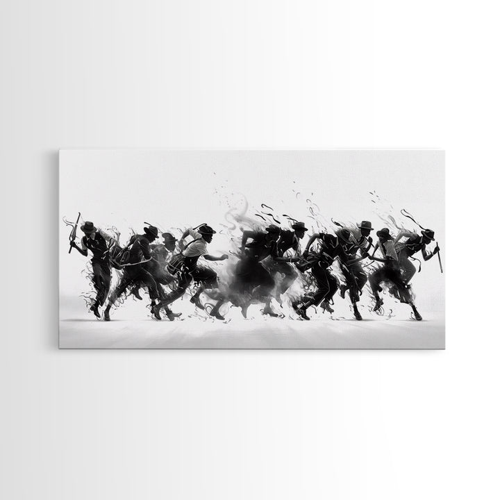 African Warrior Riders In Bold Black Ink Wall Art, Tribal Battle Canvas Print, Black And White Statement Decor Gift For Office