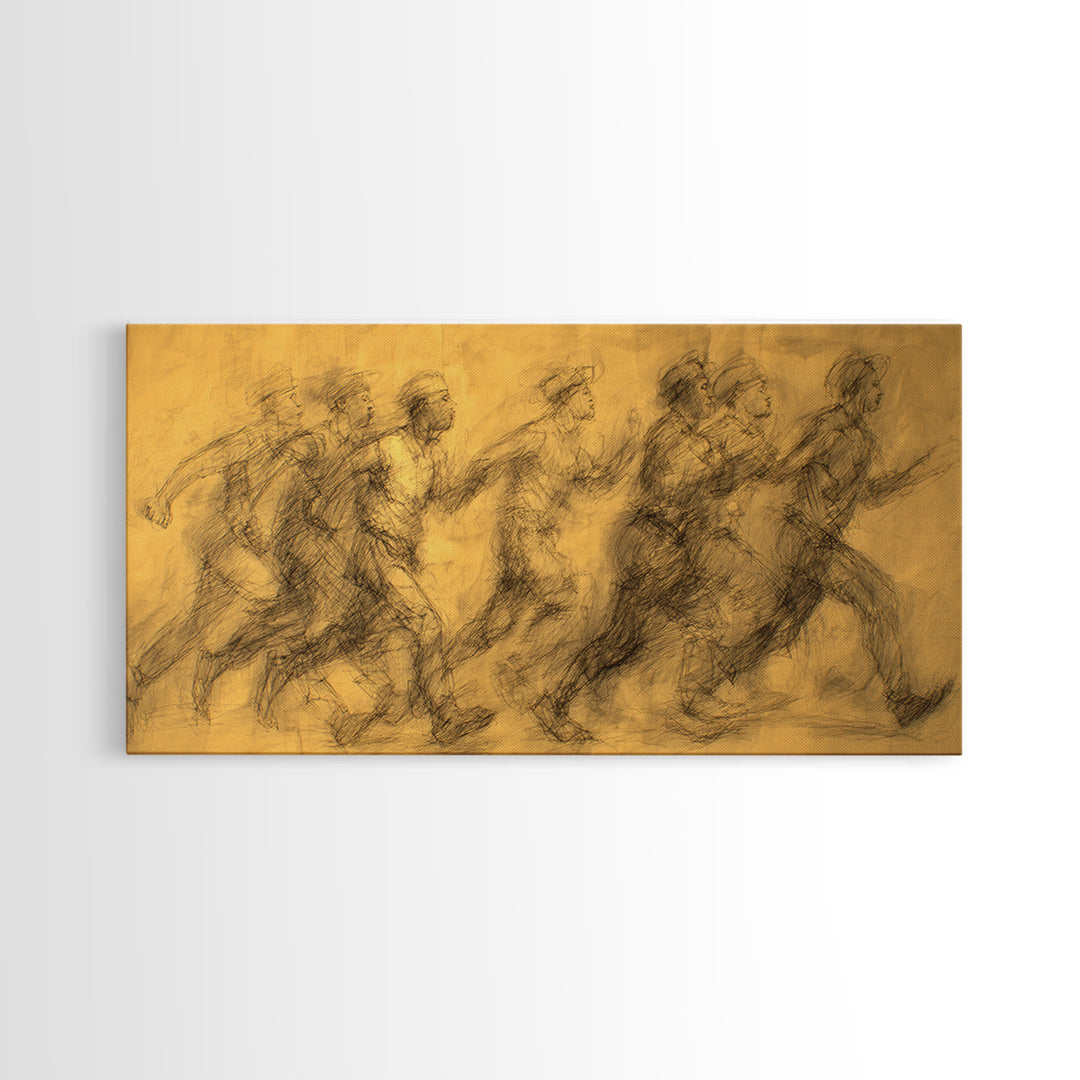 Ochre Charcoal African Runners Wall Art, Abstract Movement Canvas Print, Burnt Orange Cultural Home Decor Gift For Living Room