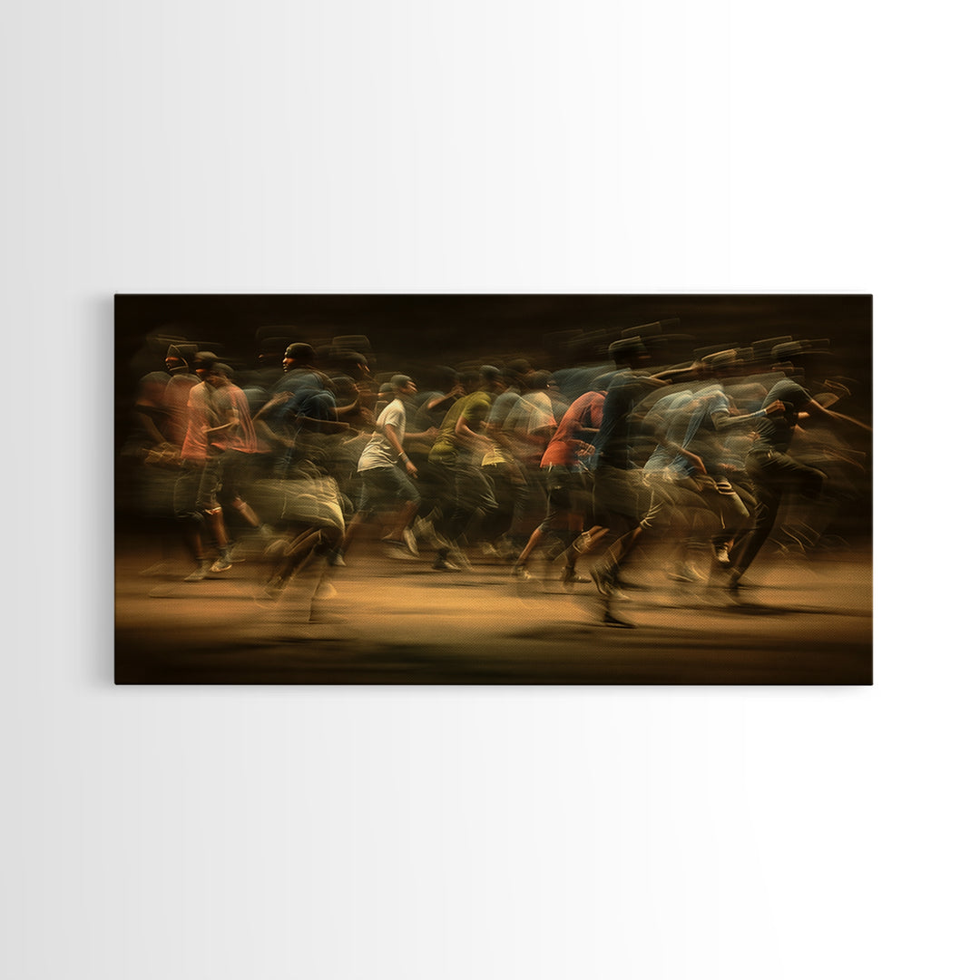 Blurred African Runners In Warm Motion Wall Art, Contemporary Black People Canvas Print, Urban Cultural Decor Gift For Home