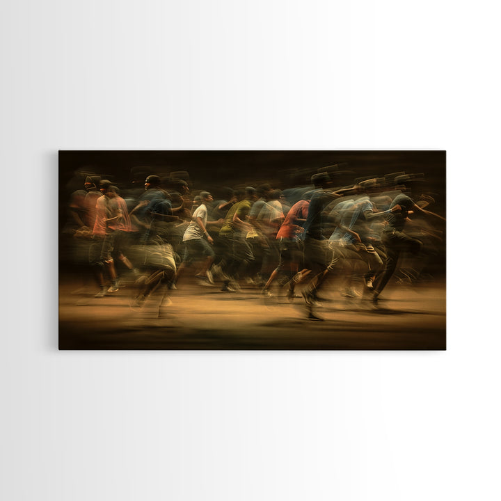Blurred African Runners In Warm Motion Wall Art, Contemporary Black People Canvas Print, Urban Cultural Decor Gift For Home