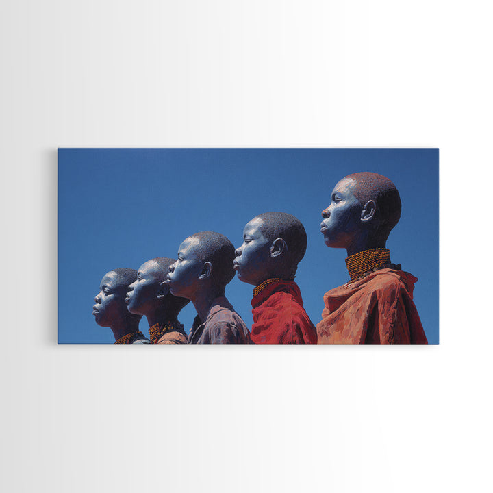 Maasai Women In Red Robes Wall Art, African Women Canvas Print For Tribal Culture Decor And Elegant Bedroom Wall Decor Gift