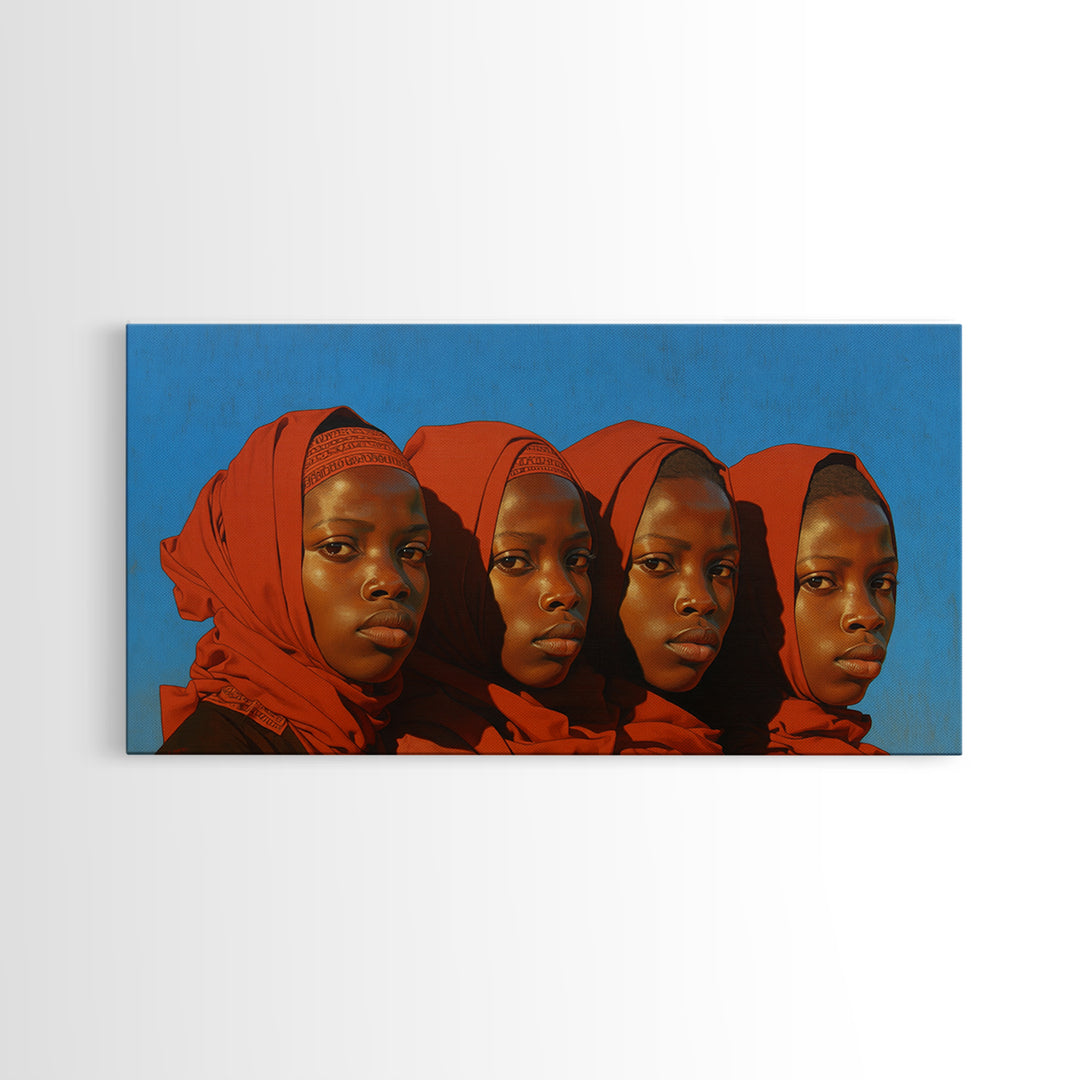 Four African Women In Red Headwraps Wall Art, Black Woman Canvas Print For Afrocentric Decor, Portrait Wall Art, And Gifts