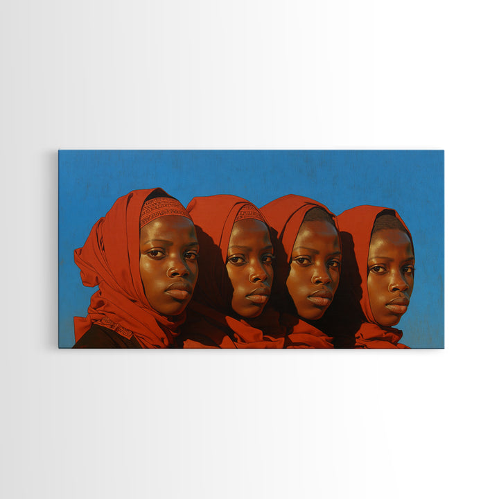 Four African Women In Red Headwraps Wall Art, Black Woman Canvas Print For Afrocentric Decor, Portrait Wall Art, And Gifts