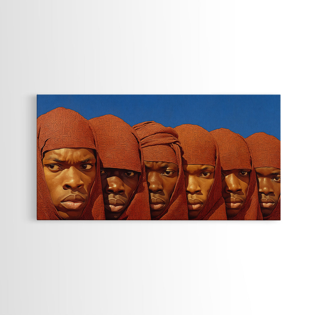 Red Hooded African Warrior Portraits Canvas Print, Black Men Wall Decor, African American Art, Bold Cultural Home Decor Gift