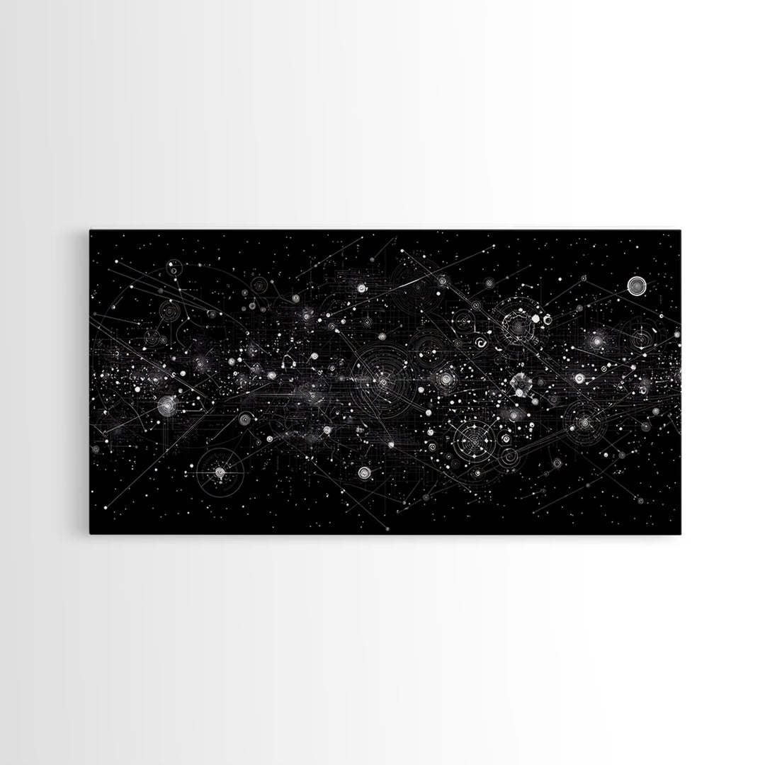 Black Cosmic Circuit Constellation Wall Art, Futuristic Digital Art, Abstract Space Print, Modern Office Decor Canvas Print