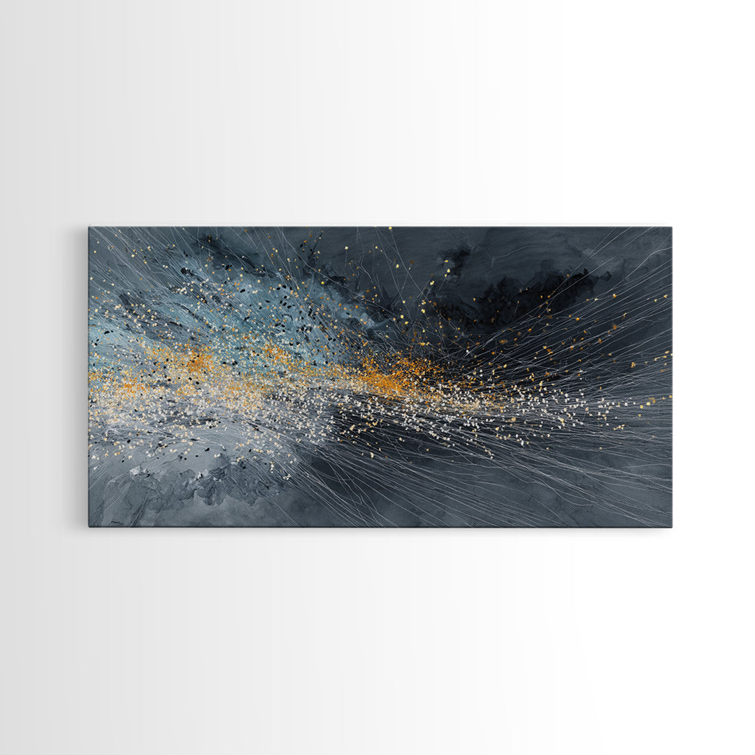 Gray Gold Storm Burst Abstract Large Wall Art, Textured Canvas Print, Modern Living Room Decor, Statement Home Decor Gift