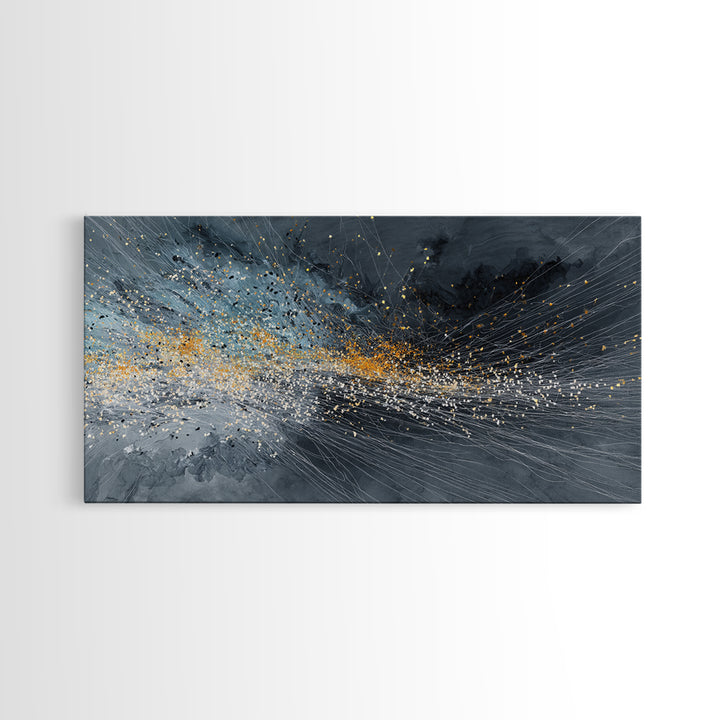 Gray Gold Storm Burst Abstract Large Wall Art, Textured Canvas Print, Modern Living Room Decor, Statement Home Decor Gift