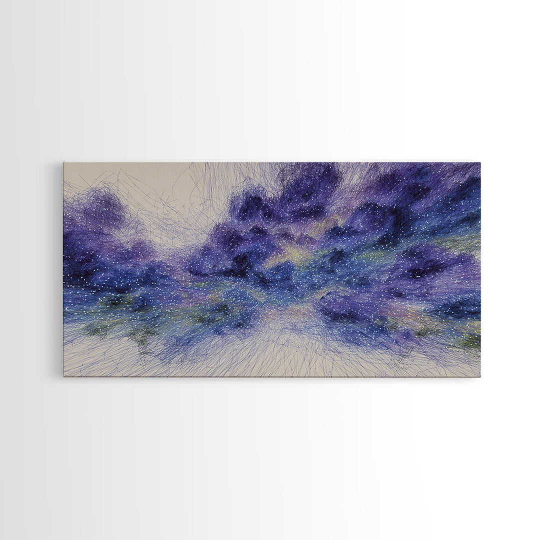 Purple Blue Starry Dreamy Nebula Abstract Wall Art, Cosmic Canvas Print, Modern Bedroom Decor, Spiritual Meditation Gift
