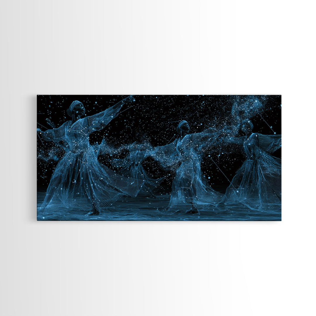Blue Celestial African Women Dancers Wall Art, Afrocentric Canvas Print, Spiritual Black Girl Decor, Feminine Home Art Gift