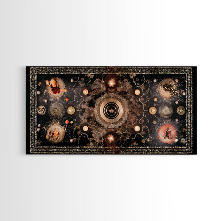 Celestial Tribal Mandala Altar Wall Art, African Inspired Abstract Art, Spiritual Gold Canvas Decor For Meditation Room Decor