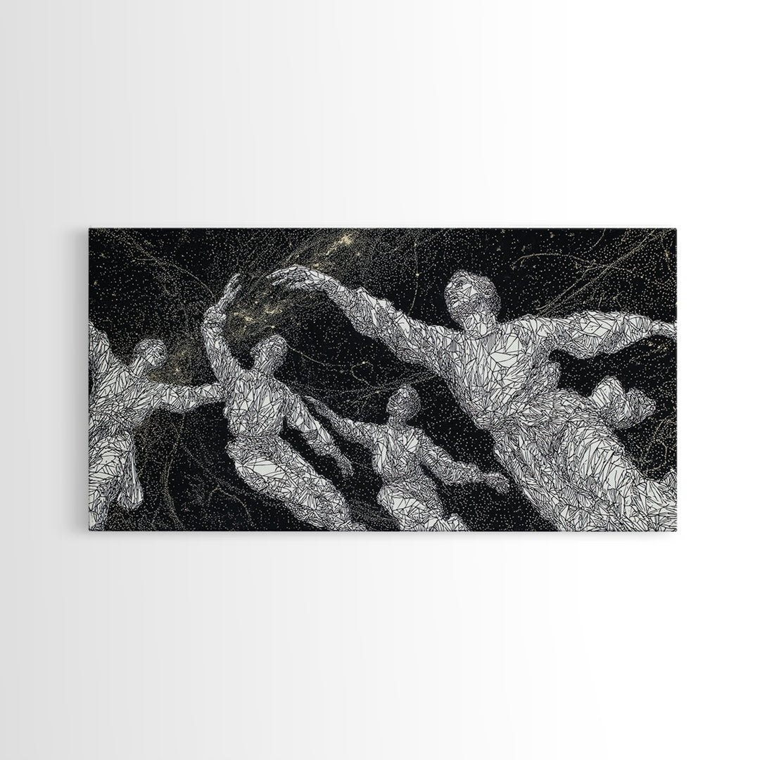 Black And White Dancing Figures Wall Art, African Contemporary Art Print, Expressive Movement Decor For Modern Studio Room