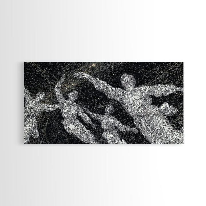 Black And White Dancing Figures Wall Art, African Contemporary Art Print, Expressive Movement Decor For Modern Studio Room