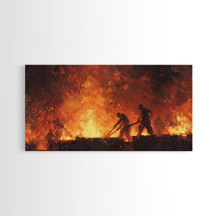 Fiery African Blacksmith Silhouette Canvas Print, African Warrior Art, Orange Abstract Painting, Black History Wall Decor Gift